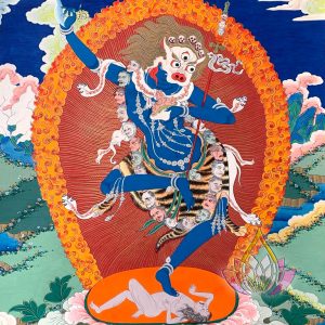 至心隨喜釋清住大德，施資迎請寶生百法之藍色獅面母彩唐