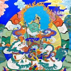 寶生百法之嘉那師所傳騎獅綠色多聞天王彩唐